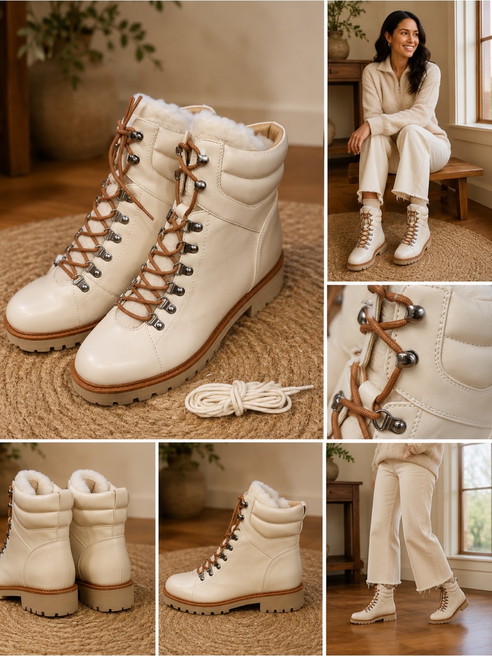 Marc Fisher Mallie3 White Ivory Leather Winter Hiking Boots Women's 9.5